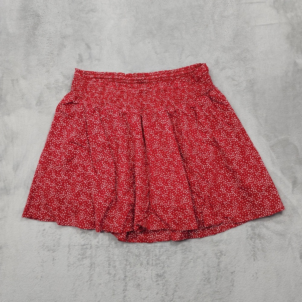 Old Navy Skirt Womens S Red Star Print Skater Mini Lined Smocket Waist Patriotic